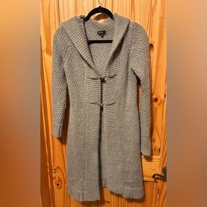 Cocogio Italy Womens Mohair Wool Blend Long Sweater Tan Cardigan Hood Toggles